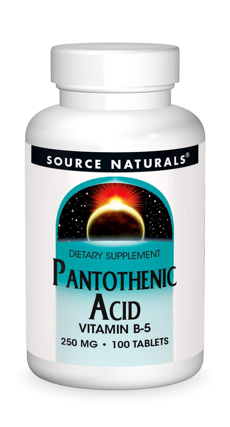 Source Naturals Pantothenic Acid, 250 mg -100 Vegan Tablets | Vitamin B-5 | Non-GMO Validated* 100 Count (Pack of 1)