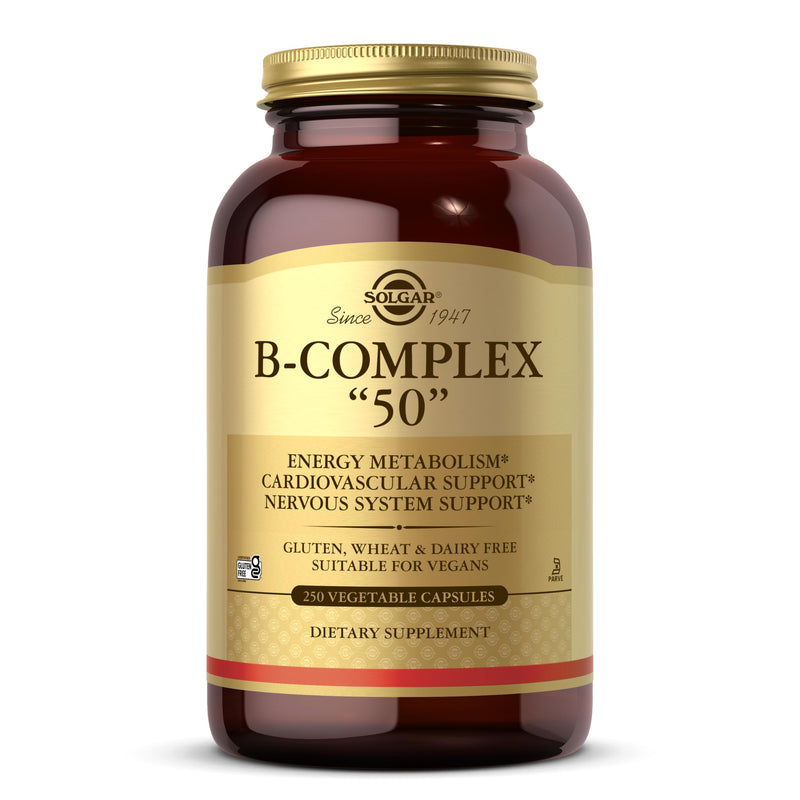 Solgar B-Complex 50", 250 Vegetable Capsules - Energy Metabolism | Cardiovascular Support, Nervous System Support - Non-GMO, Vegan, Gluten Free, Dairy Free, Kosher - 250 Servings 250 Count (Pack of 1)