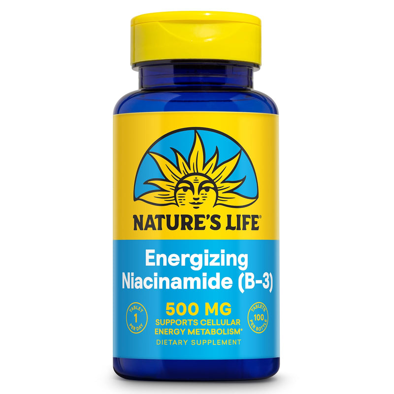 Nature's Life Energizing Niacinamide 500mg - No Flush Vitamin B 3 Niacin Supplement - Nerve Function, Metabolism and Healthy Energy Support - 60-Day Guarantee, Lab Verified, 100 Servings, 100 Tablets | No Flush Vitamin B3 Niacin Supplement, Nerve Funct...