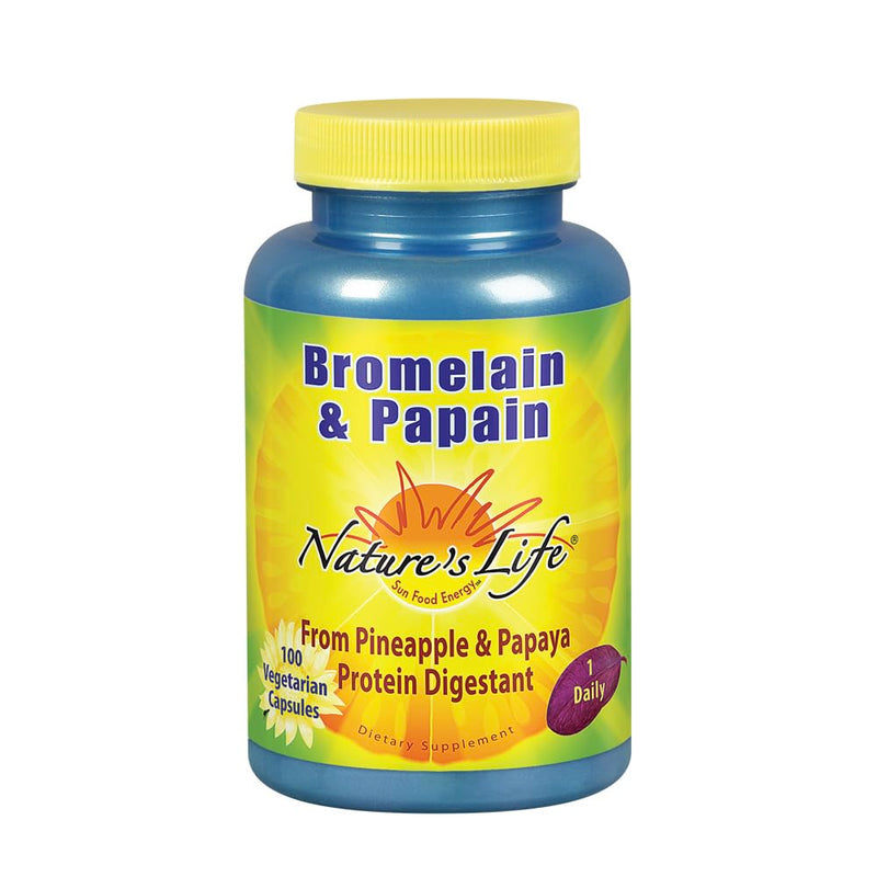 Nature's Life Bromelain & Papain | Proteolytic Enzymes for Digestive Support & Comfort | from Pineapple & Papaya | 250mg Ea | 100 Vegetarian Capsules 100 Count (Pack of 1) - BeesActive Australia