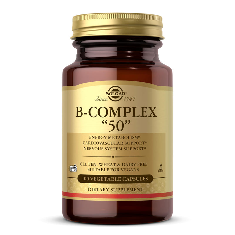 Solgar B-Complex 50", 100 Vegetable Capsules - Energy Metabolism | Cardiovascular Support, Nervous System Support - Non-GMO, Vegan, Gluten Free, Dairy Free, Kosher - 100 Servings 100 Count (Pack of 1)