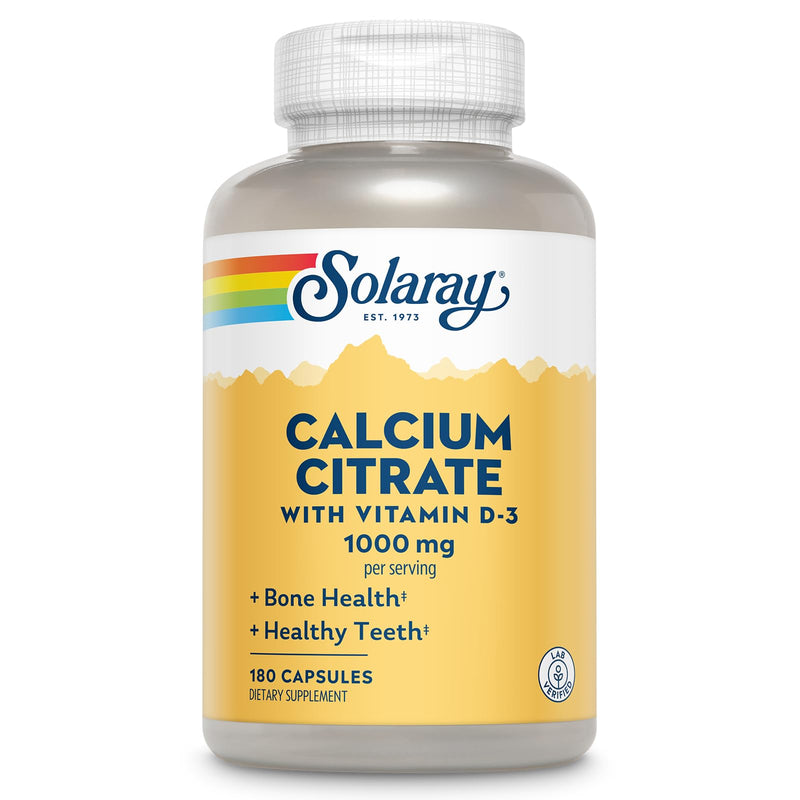 SOLARAY Calcium Citrate with Vitamin D3 1000 mg, 180 Capsules | Bone, Teeth, Muscle & Nerve Support, Calcium Citrate with Vitamin D3, 30 Servings, Lab Verified 180ct