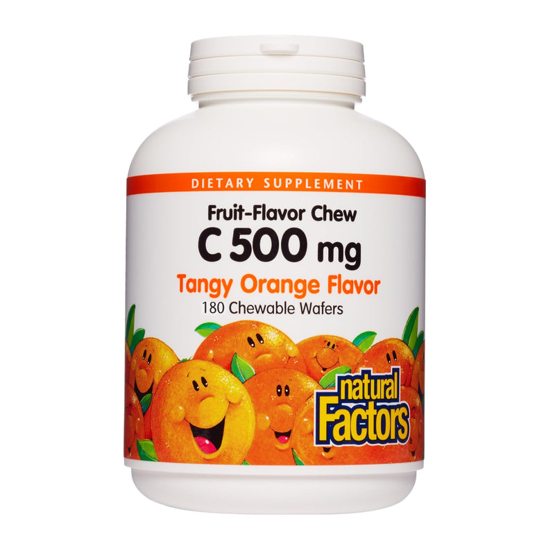 Natural Factors, Kids Chewable Vitamin C 500 mg, Supports Immune Health, Bones, Teeth and Gums, Tangy Orange, 180 Count (Pack of 1) 180 Count (Pack of 1)