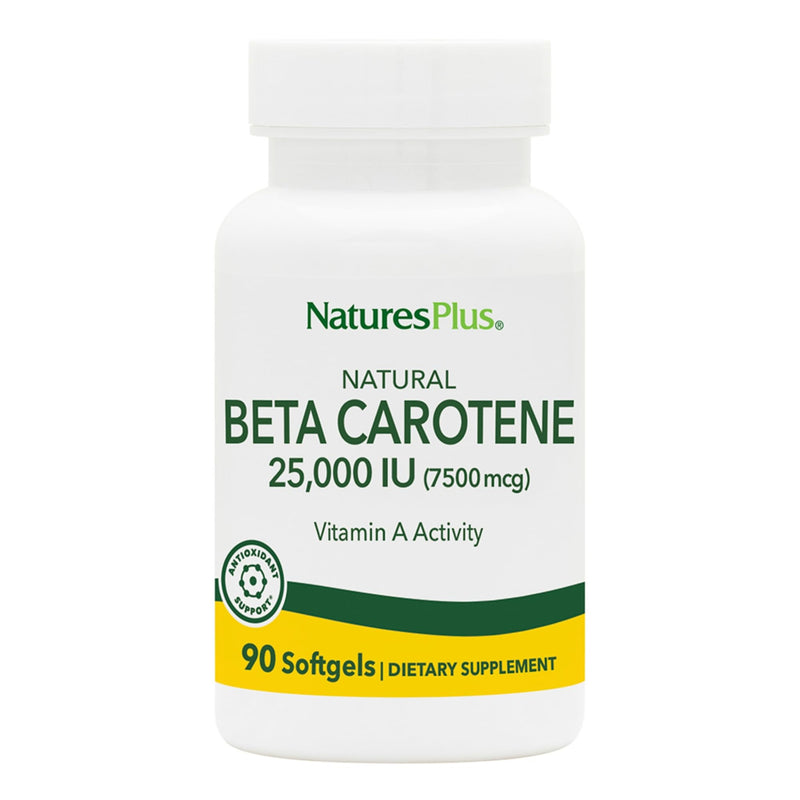 Natures Plus Natural Beta Carotene - 25,000 iu Vitamin A & Vitamin E, 90 Softgels - Eye Supplement, Antioxidant, Aids in Free Radical & Natural Cellular Defense - Gluten-Free - 90 Servings - BeesActive Australia