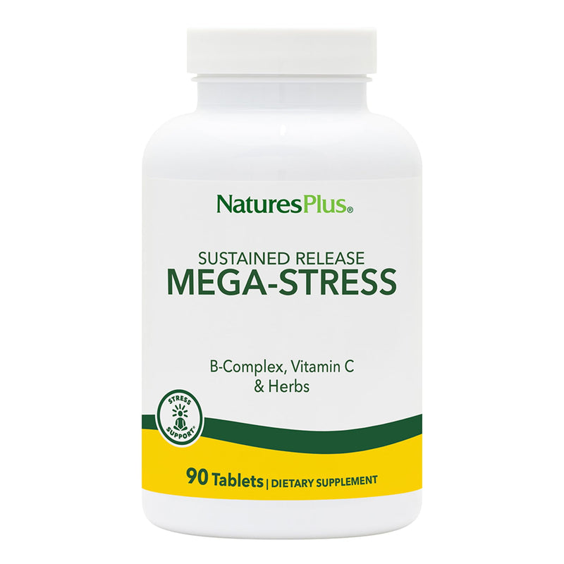 NaturesPlus Mega-Stress Complex, Sustained Release - 90 Vegetarian Tablets - B Complex, Vitamin C Stress Relief Supplement, Chamomile & Herbs for Natural Calm - Gluten-Free - 90 Servings