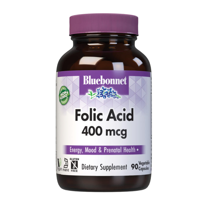 Bluebonnet Nutrition Folic Acid 400 mcg, Prenatal & Postnatal Health*, Non-GMO, Vegan, Kosher Certified, Gluten-Free, Soy-Free, Dairy-Free, 90 Vegetable Capsules, 90 Servings | Prenatal & Postnatal Health; Non-GMO, Vegan, Kosher Certified, Gluten-Free,...