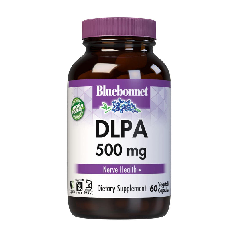 Bluebonnet Nutrition DLPA (DL-Phenylalanine) 500mg, Free-Form Amino Acid, for Nervous System Support, Soy-Free, Gluten-Free, Non-GMO, Kosher, Vegan, 60 Vegetable Capsules | Third-party tested for purity and potency; manufactured in the USA
