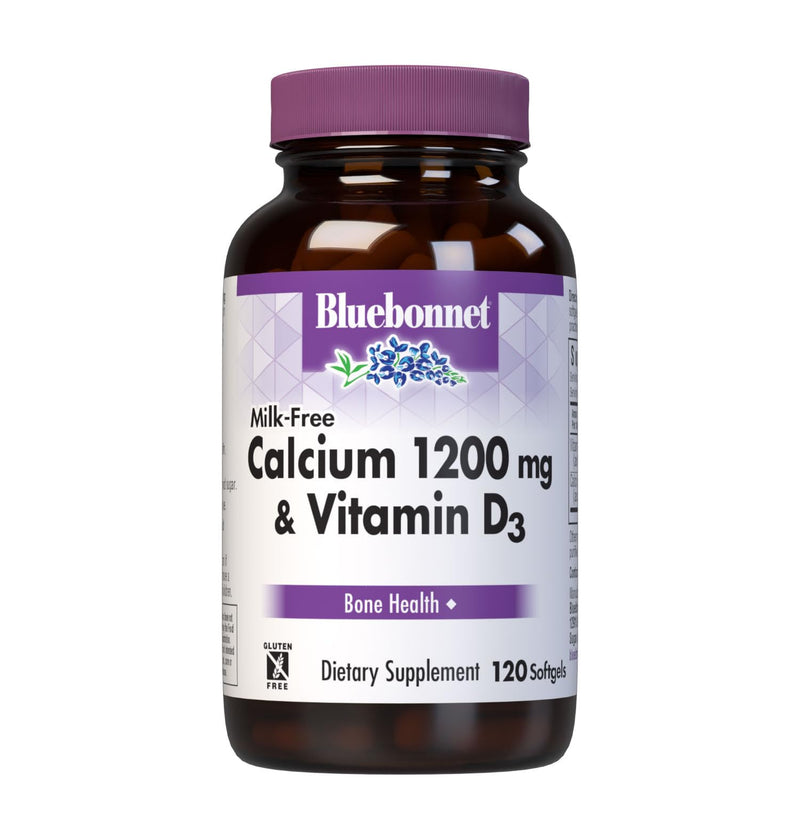 Bluebonnet Nutrition Milk-Free Calcium 1,200 mg Plus Vitamin D3 400 IU - High Potency, Maximum Absorption Strong Healthy Bones & Immune Health Support Supplement, Gluten-Free, Dairy-Free, 120 Softgels | Third-party tested for purity and potency; manufa...