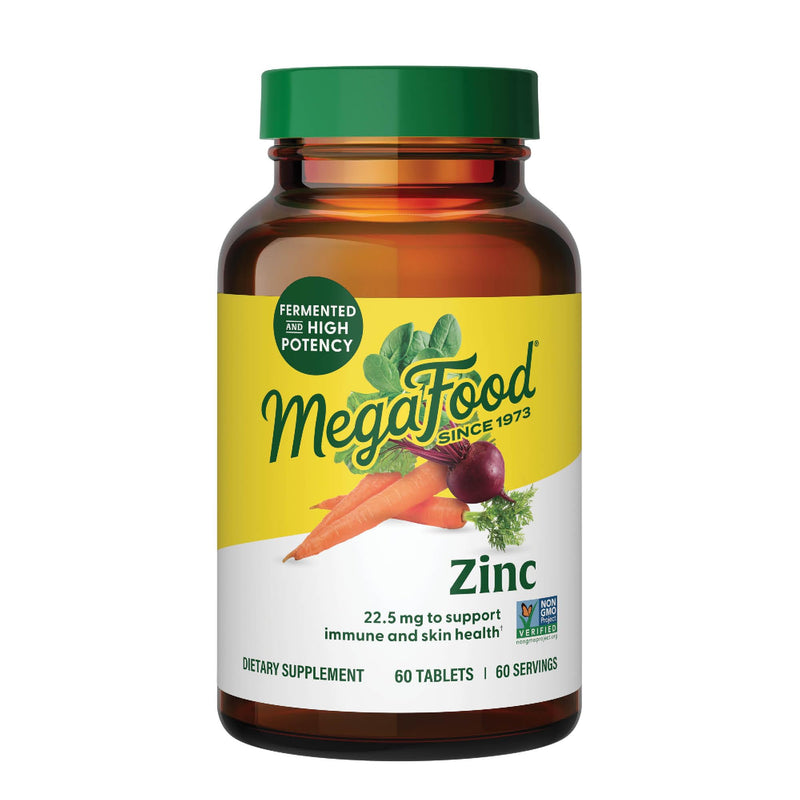 MegaFood Zinc - Immune Support Supplement - High Potency Fermented Zinc Supplements with Nourishing Food Blend - Vegan, Non-GMO, Gluten-Free, and Kosher - Made Without 9 Food Allergens - 60 Tabs 60 Count (Pack of 1) - BeesActive Australia