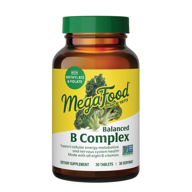 MegaFood Balanced B Complex, Cellular Energy Metabolism Support, 30 Tablets | Vitamin B Complex for Women & Men, Vitamin B6, B12, Methylfolate, Biotin, Supports Nervous System Health, Vegan, 30 Servings 30 Count (Pack of 1)