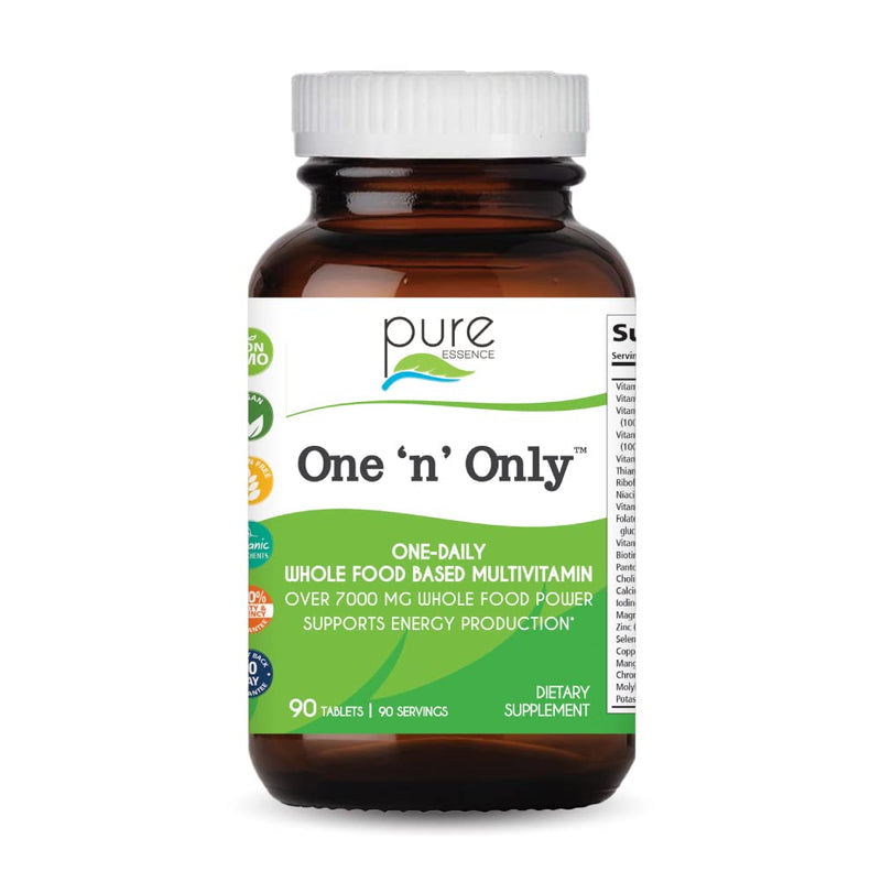 One n Only Whole Food Multivitamin by Pure Essence - Super Energetic Once a Day with Superfoods, Minerals, Enzymes, Vitamin D, D3, B12, Biotin - 90 Tablets 90 Count (Pack of 1)