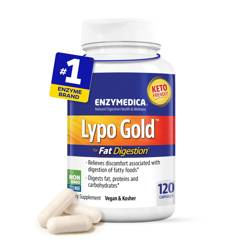 Enzymedica Lypo Gold - Protease, Amylase & Lipase Digestive Enzymes for Women & Men, Enzyme Supplement for Fat Digestion, Gut Health & Gallbladder Support, Helps Gas & Bloating, Gluten Free - 120 Caps 120 Count