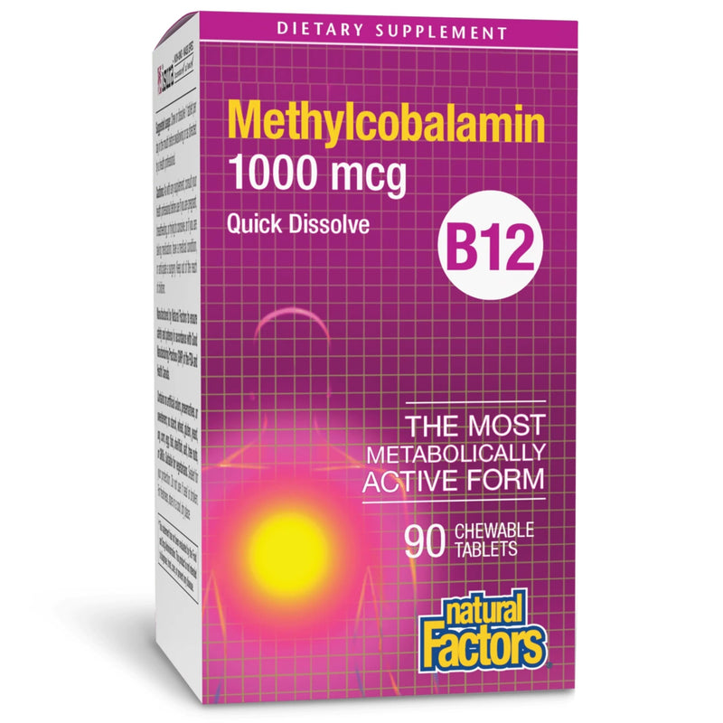 Natural Factors, Vitamin B12 Methylcobalamin 1000 mcg, Chewable Support for Energy and Immune Health, Vegetarian, Gluten Free, 90 tablets (90 servings) 90 Count (Pack of 1)