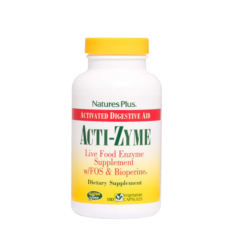 NaturesPlus Acti-Zyme - 180 Capsules - Digestive Enzyme Support Supplement with Probiotics - Promotes Gut Health & Digestion - Gluten Free, Vegetarian - 90 Servings 180 Vegetarian Capsules