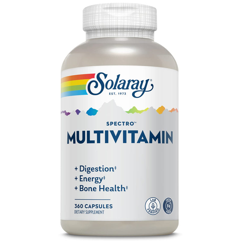 SOLARAY Spectro Multivitamin, Iron Free - Multi Vitamin w/Calcium, Magnesium, Energizing Greens, Digestive Enzymes - Digestion, Cellular Energy, Bone Health, Immune Support, 60 Servings, 360 Capsules 360 Count (Pack of 1)
