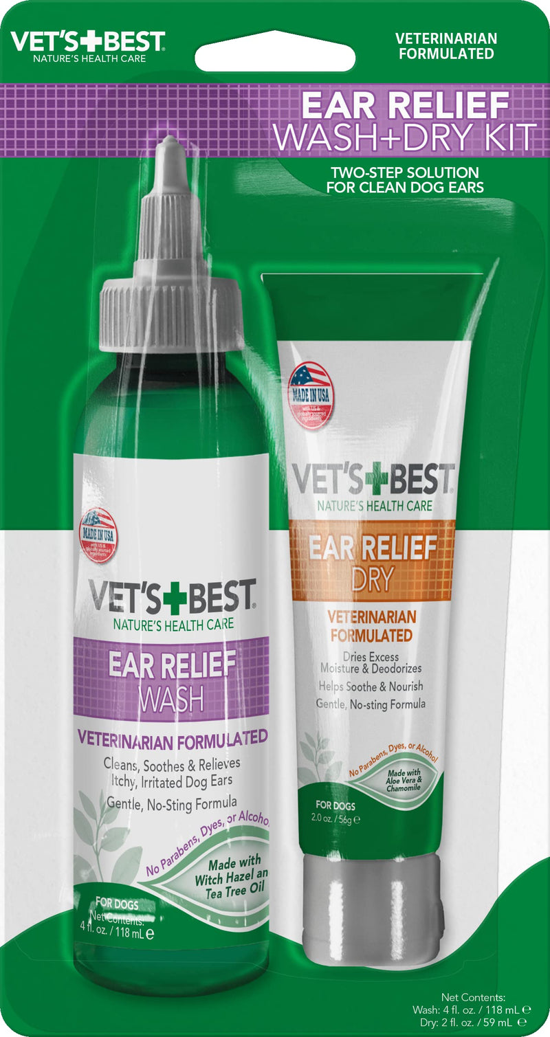 Vet's Best Dog Ear Cleaner Kit | Multi-Symptom Ear Relief | Wash & Dry Treatment | Alcohol-free, 4-oz bottle 4 oz Ear Relief Wash & Dry Kit - BeesActive Australia