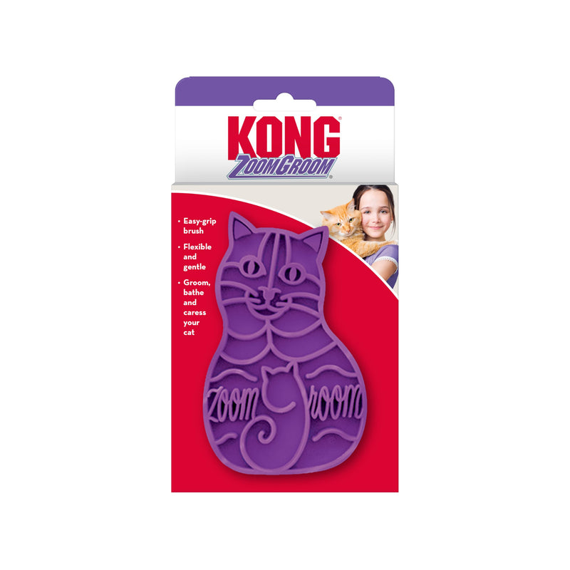 KONG Cat ZoomGroom Brush - Soft Rubber Grooming Tool for Brushing, Massaging, Bathing, and Reducing Hairballs Purple