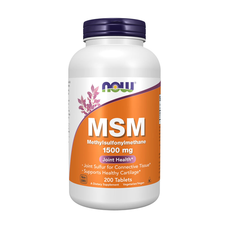 NOW Foods Supplements, MSM (Methylsulfonylmethane) 1,500 mg, Supports Healthy Cartilage*, Joint Health*, 200 Tablets 200 Count (Pack of 1)