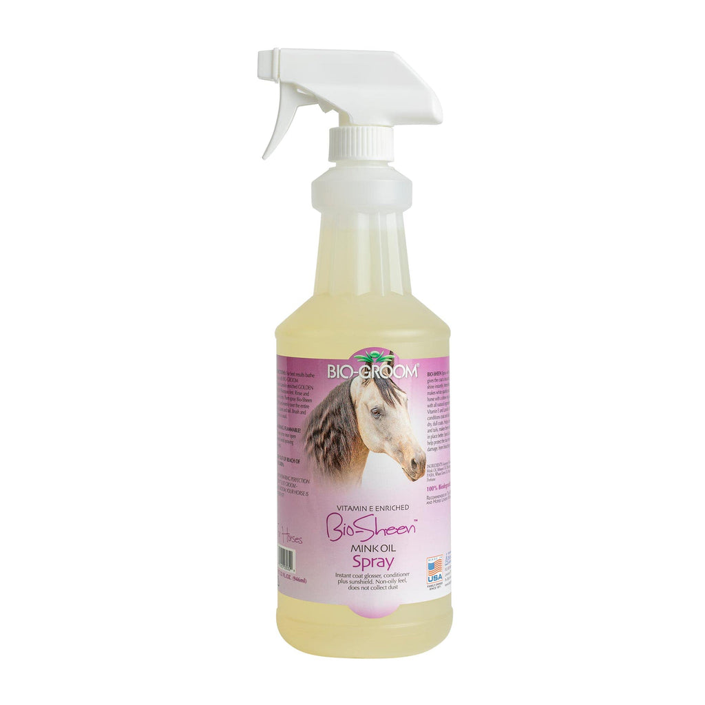 Bio-Groom Bio-Sheen Mink Oil Horse Conditioner Spray – Horse Mane and Tail Detangler, Non-Oily, Cruelty-Free, Horse Grooming Supplies, Made in USA, Spray-On Conditioner – 32 fl oz