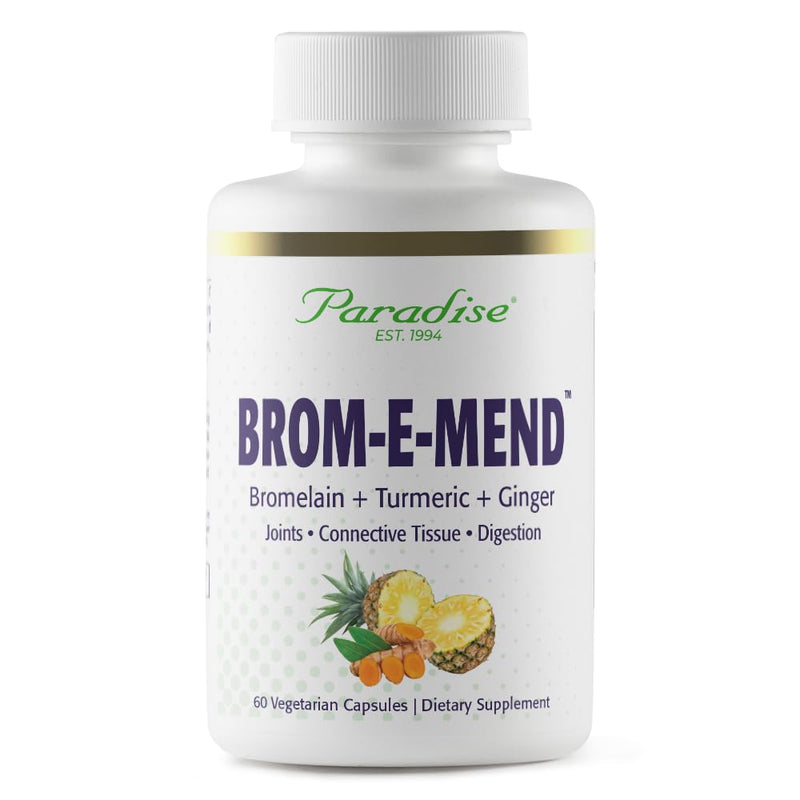 Paradise Herbs & Essentials Brom-E-Mend with Turmeric, 60 Capsules | Bromelain and ginger formula in a vegan dietary supplement, non-GMO and gluten free, with vegetarian serving format 60 Count (Pack of 1)