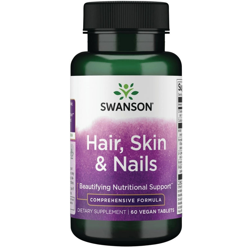 Swanson Hair, Skin & Nails Beauty Supplement, 60 Vegan Tablets | Combines MSM Organic Sulfur and Horsetail Silica with B Vitamins, Supports Collagen Formation and Strengthens Hair and Nails