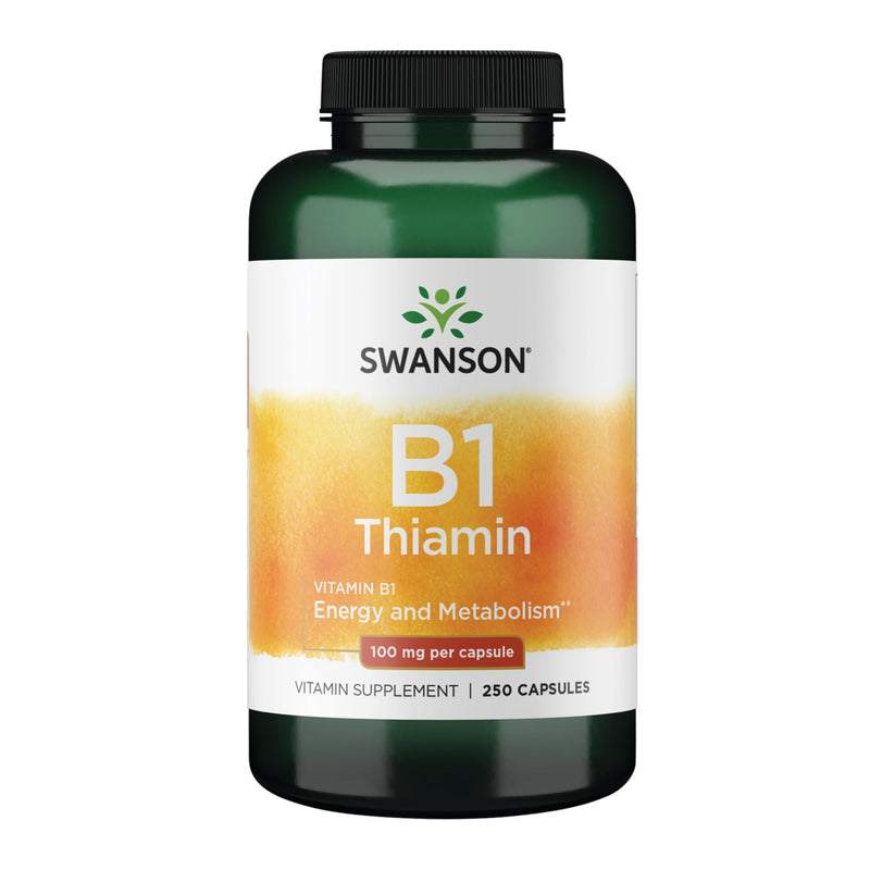 Swanson Vitamin B1 (Thiamin), 100 mg Each, 250 Capsules | Promotes Healthy Metabolism and Energy Support, Vitamin Supplement Support Nerve Cell Function with Pure Natural Thiamin 1