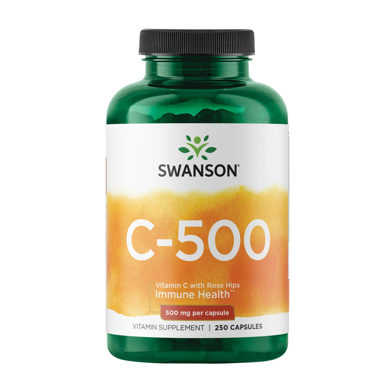 Swanson Vitamin C with Rose Hips, 500mg Each, 250 Capsules | Vitamin C and Rose Hips Formula Promoting Cardiovascular and Immune Support, Full Spectrum Plant-Based Formula