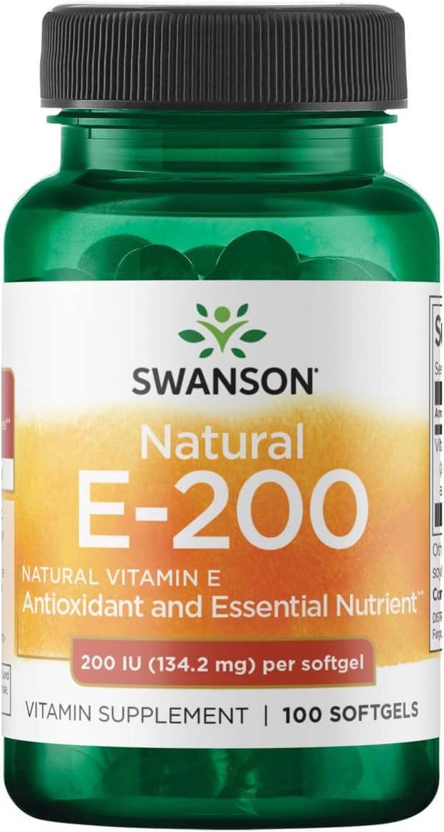 Swanson Natural Vitamin E, Heart and Tissue Support, 200 IU, 100 Softgels | Supplement Supporting Heart and Tissue Protection, an Essential Nutrient Promoting Overall Health and Wellness