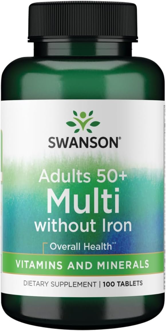 Swanson Geromulti Without Iron (Multivitamin for Seniors), 100 Tablets | Iron-Free Formulation Delivering Essential Vitamins and Minerals for Seniors with Plant-Based Ingredients