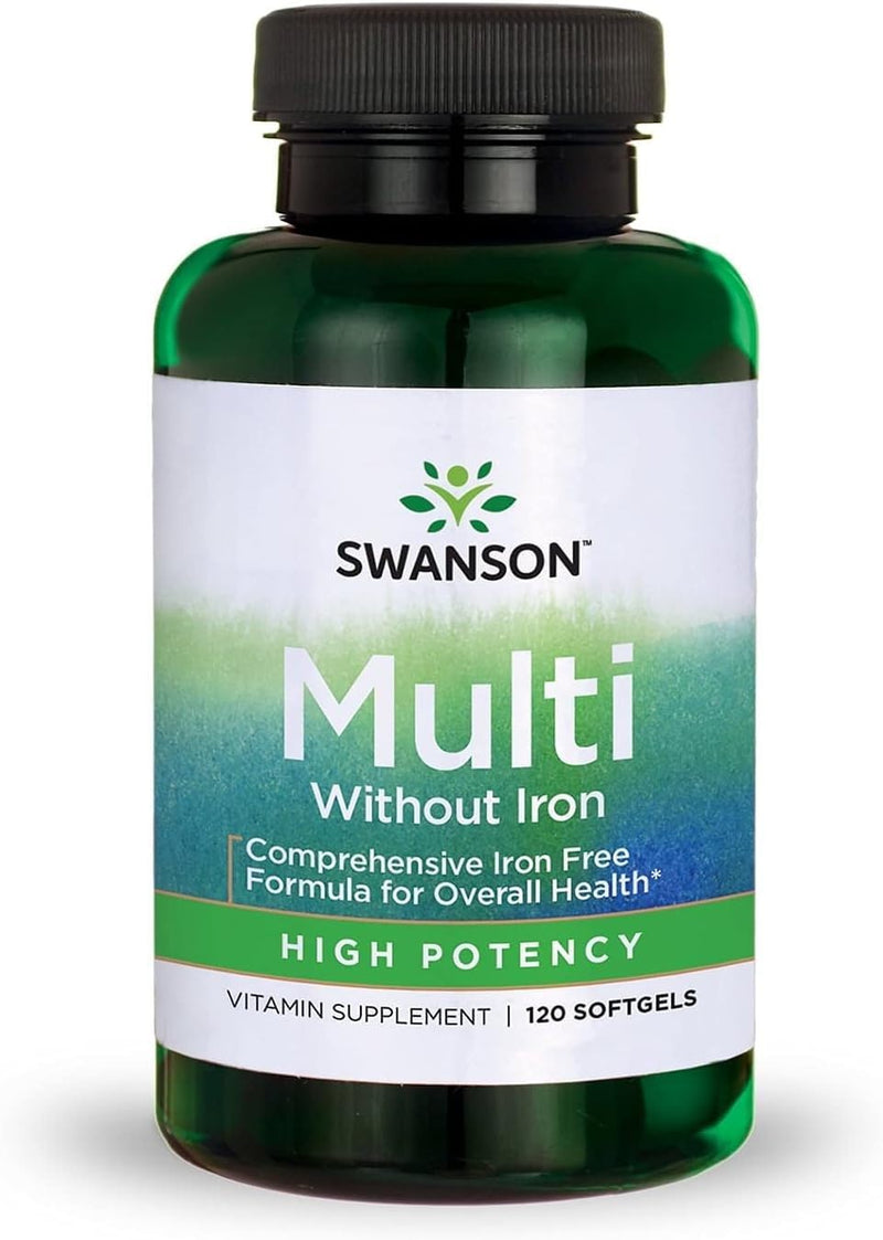 Swanson Multi Without Iron Daily Multivitamin, 120 Softgels | For Adults Who Do Not Need Additional Iron, Complete Mineral and Vitamin Formula with Antioxidant Protection 120 Count (Pack of 1)