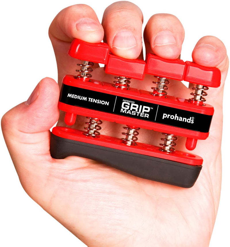 Prohands Gripmaster Hand Exerciser, Finger Exerciser (Hand Grip Strengthener), Spring-Loaded, Finger-Piston System, Isolate & Exercise Each Finger 7 lb (Medium Tension) Red - Gripmaster