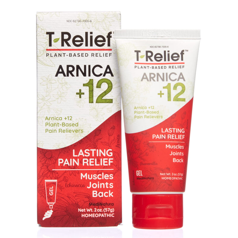 T-Relief Arnica +12 Gel Natural Actives for Back Joint Soreness Muscle Aches & Stiffness Whole Body Fast Acting Homeopathic Rub for Women & Men - 2 oz - BeesActive Australia