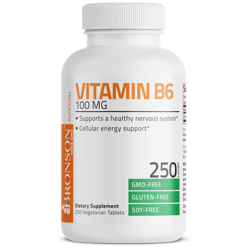 Bronson Vitamin B6 100mg Premium Vitamin B6 Supplement, 250 Tablets