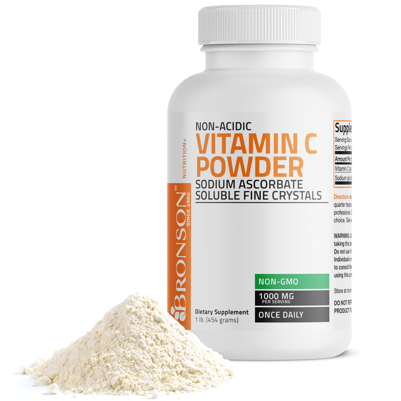 Bronson Vitamin C Powder, Non-Acidic Sodium Ascorbate, 1 lb (16 oz) | 1000 mg per 1/4 tsp (Approx.), Soluble Fine Crystals, Gentle on the Stomach, Antioxidant & Immune Support, Non-GMO Unflavored 16 Ounce (Pack of 1)