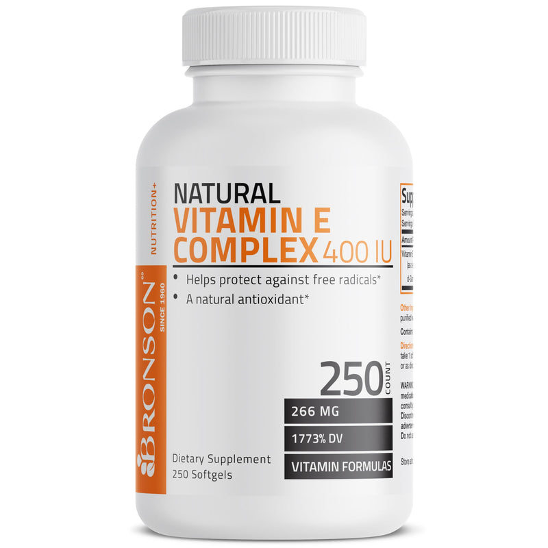 Bronson Natural Vitamin E Complex 400 I.U. Supplement (d-Alpha Tocopherol Plus d-Beta, d-Gamma, & d-Delta Tocopherols), Natural Antioxidant, 250 Softgels Unflavored 250 Count (Pack of 1) - BeesActive Australia