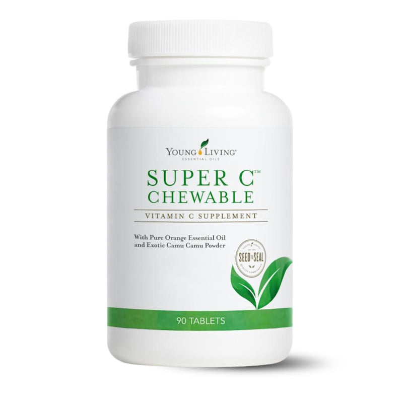 Young Living Super C Chewable Tablets 90ct - Vitamin C Supplement with Blend of Camu Camu, Acerola, Cherry, and Rose Hip Fruit Powder and Orange Premium Essential Oil