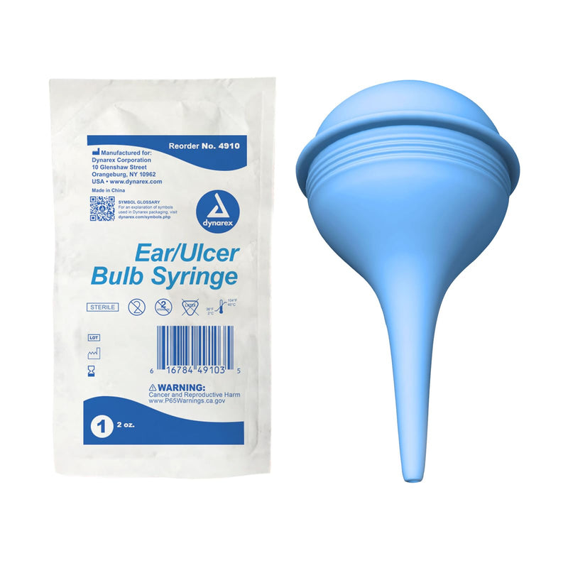 Dynarex Sterile Ear/Ulcer Bulb Syringe - Sterile & Non-Latex Rubber Squeeze Irrigation Bulb for Ear Canal, Nose - 2 Oz Capacity, 1 Bulb 1 Count (Pack of 1) - BeesActive Australia