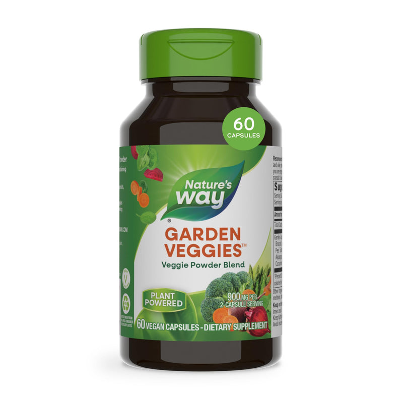 Nature's Way Garden Veggies, Vegetable Supplement, Superfood Blend, 60 ct | Plant-Powered Powder Blend Made with 12 Different Vegetables, Capsules with Green Superfood Veggie Blend for Daily Wellness 60 Count (Pack of 1)