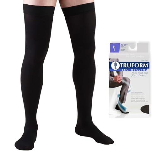 Truform Compression Socks, 20-30 mmHg, Men's Dress Socks, Thigh High Over Knee Length, Black, Large Large (1 Pair)