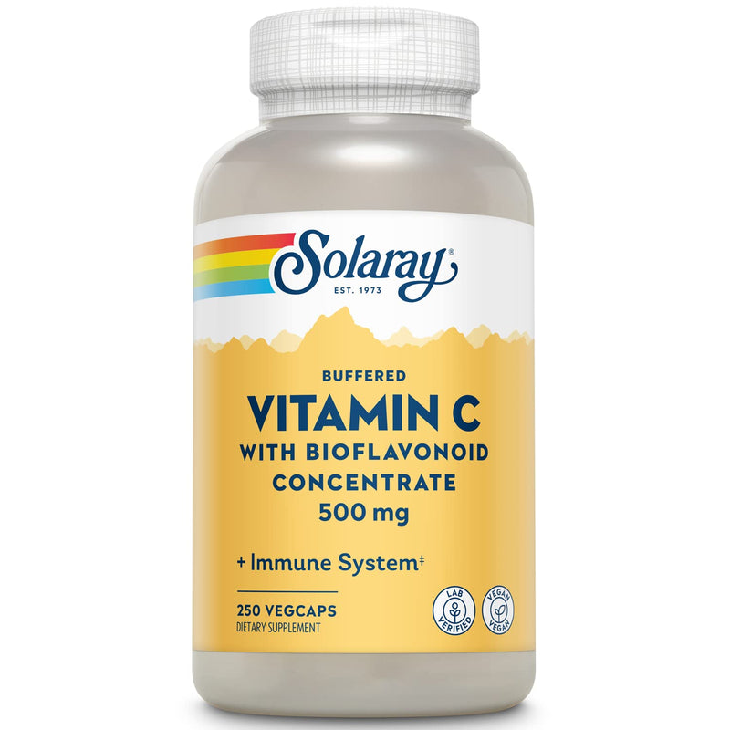SOLARAY Buffered Vitamin C 500 mg, 250 VegCaps | Immune, Antioxidant & Collagen Support, Buffered Vitamin C with Bioflavonoids, 250 Servings, Vegan & Lab Verified 250 Count (Pack of 1)