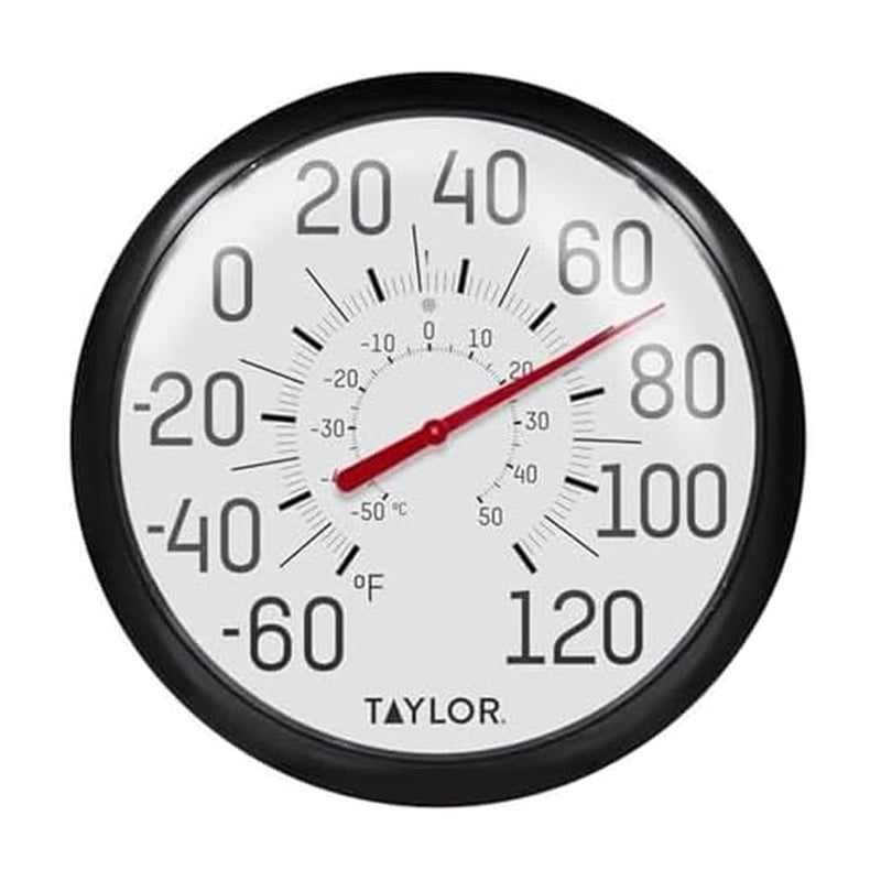 Taylor Big and Bold Wall Thermometer, Indoor Outdoor Thermometer, Wireless Thermometer with Easy to Read Numbers for Patio, Pool, and Indoor Areas, 13.25-inch, Black