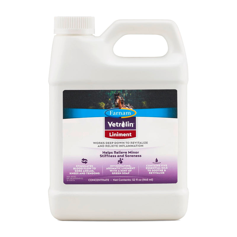 Farnam Vetrolin Horse Liniment for Muscle Soreness, Stiffness and Inflammation Relief on Horses, Helps Reduce Swelling, Aids in Pain Relief, 32 Oz. Quart - BeesActive Australia