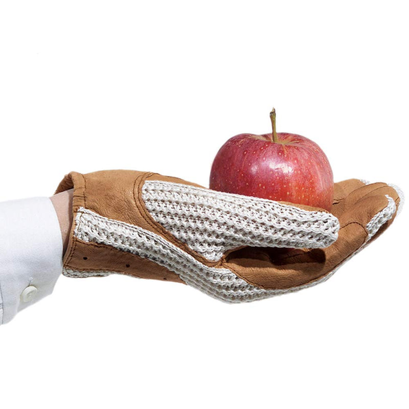 Womens Horseshoe Crochet Back Gloves with Leather Palm Tan 7 - BeesActive Australia