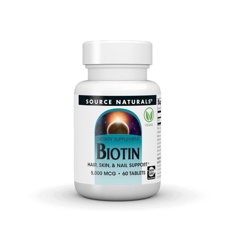 Source Naturals Biotin, 5,000 MCG - 60 Vegan Tablets | Hair, Skin and Nail Support*