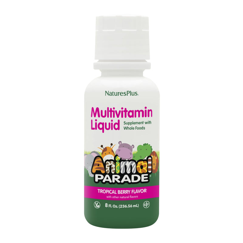 NaturesPlus Animal Parade Children's Liquid Multivitamin - Tropical Berry Flavor - 8 fl oz - Whole Food Supplement - Vegetarian, Gluten Free - 16 Servings 8 Fl Oz (Pack of 1)