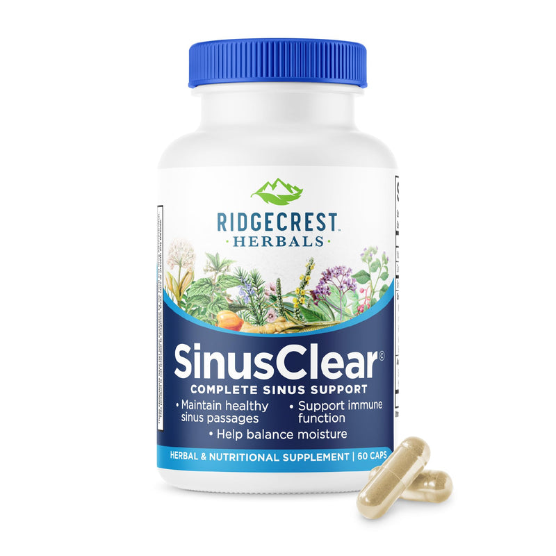 RidgeCrest Herbals SinusClear Mullein Sinus, Nasal and Immune Support 60 Ct | 30 Servings, Mullein Leaf, Bromelain, Vitamin C, Zinc, Natural Mucus and Respiratory Wellness, Vegan Herbal Formula