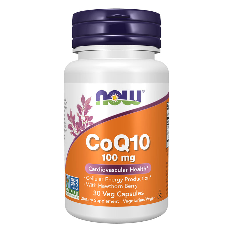 NOW Foods Supplements, CoQ10 100 mg with Hawthorn Berry, Pharmaceutical Grade, All-Trans Form produced by Fermentation, 30 Veg Capsules 30 Count (Pack of 1)