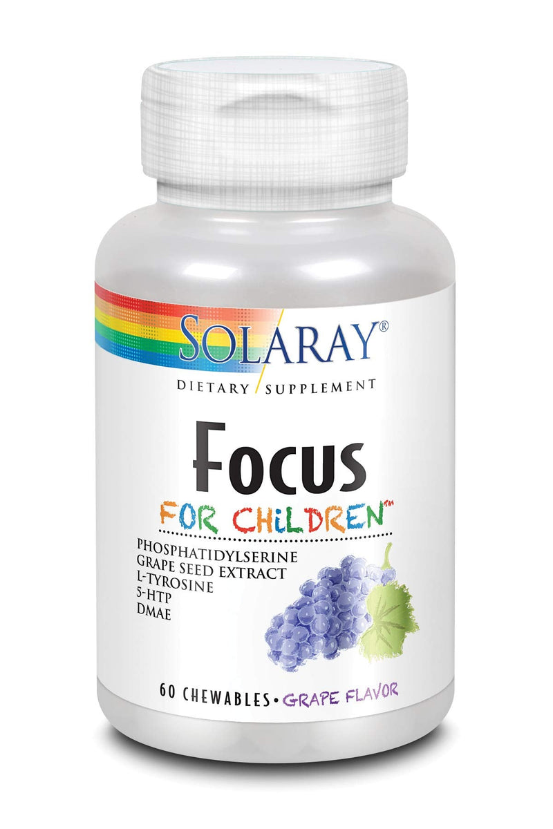SOLARAY Kids Focus Chewables with Phosphatidylserine, 60 Chewables | Natural Brain Development Support with DMAE, Memory & Concentration Support for Children, Kids Focus and Attention Supplement