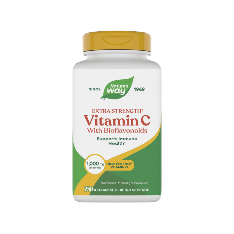 Nature's Way Extra Strength(1) Vitamin C with Bioflavonoids, Supports Immune Health*, Promotes Collagen Production for Healthy Skin*, 1,000 mg per Capsule, 250 Vegan Capsules (Packaging May Vary) 250 Count (Pack of 1)