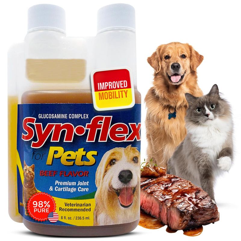 America Synflex for Pets - Liquid Glucosamine Joint Complex for Dogs, Cats - Senior Canine & Feline Chondroitin Juice Care Supplement - Helps Support Joint and Cartilage Health - Beef Flavor - PawsPlanet Australia